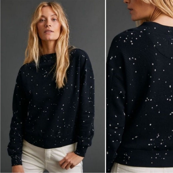 Anthropologie Pilcro Elayna Sweatshirt Splattered Paint Black White Crewneck - Picture 2 of 8
